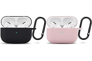 Teyomi Zestaw 2 etui kompatybilne z Airpods Pro, kompatybilne z Apple AirPods Pro (czarne i jasnoróżowe), etui ochronne z silikonu z karabińczykiem [obsługa bezprzewodowego ładowania]