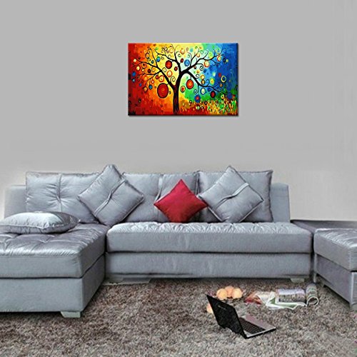 RAIN QUEEN Bunte Obstbaum HD Bilder Bilderrahmen Deko Leinwand Kunstdruck Oil Painting Canvas Landschaft Natur Holz Rahmen (ready to hang) - 2