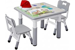 MAMIZO Tavolo Bambini con 2 Sedie, Tavolo e Sedie Bambini, Regolabile in altezza, in Plastica, per Set Bambina dai 2 anni (Grigio, Tavolo Quadrato), 60 x 60 cm, KT-TC01
