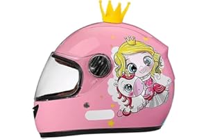 BYOUQ Casque de moto intégral pour enfants, casque de scooter homologué ECE avec pare-soleil et écharpe amovible, casque de scooter pour garçons et filles de 3 à 12 ans C,48-55CM