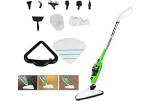 ROYALSWILL 10-in-1 Dampfbesen, 1300W Dampfreiniger Steam-mop, Vorheizen 25sec, heißem Wasserdampf gegen Bakterien, umfangreiches Zubehör, Multifunktionaler Dampfbesen für Fliesen Boden und Polster