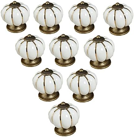 Yahead 10pcs Pumpkin Ceramic Door Knobs Cabinet Cupboard Pulls Handles Drawer Knobs Wardrobe Home Kitchen Hardware 40mm White