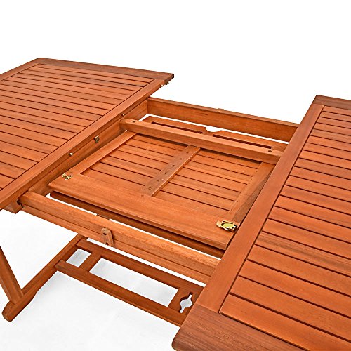 Deuba Sitzgruppe Unikko aus Eukalyptusholz mit 6 verstellbaren Stühlen und ausklappbarem Tisch aus Eukalyptus Gartengarnitur Sitzgarnitur