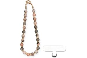 IOURVYA Dragonne de Téléphone Portable, Chaine Telephone Portable Perles Pierre, Chaine de Telephone Portable Bijoux pour Femmes et Filles, Lanière de Téléphone en Perles Rose avec 2 Onglets d'Attache