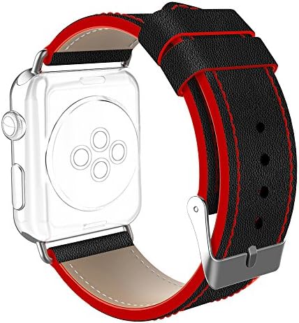 Strap For Apple Watch 42mm, DaGeLon Classic Smart Watch Replacement Wrist Band Fashion Elegant Leather Watchband for Apple iWatch Series 3 Series 2 Series 1 Sport / Editoin Version - Black / Red