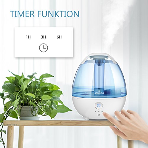 Luftbefeuchter Sparoma, 2L Ultraschall-Raumbefeuchter aus Antibakteriellen Material Kalt Dampf Raumluftbefeuchter mit einstellbar Timer für Schlaf, Wohn und Baby-Kinderzimmer - 3