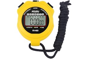 FCXJTU Sports Stopwatch Timer, Digital Single Lap/Split Memory Stopwatch 12/24 Hour Clock Calendar With Alarm for Swimming Running Football Training Kids Coaches Referee (Yellow)