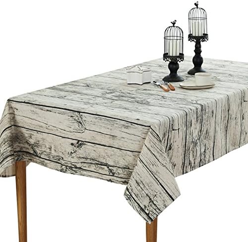 Myfei Retro Wood Grain Tablecloth, Vintage Cotton Linen Fabric Table Cloth Cover for Picnic, Coffee Shop, Hotel Restaurant (140*140cm)