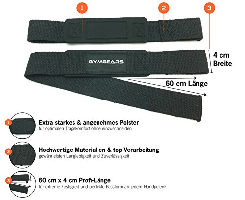 Profi Zughilfen [gepolstert] 60 cm für Krafttraining, Bodybuilding & Fitness – Für Frauen & Männer geeignet – 2 Jahre Gewährleistung - 3