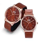 Menton Ezil Einzigartige Armbanduhr Paaruhren für Damen und Herren Spezielles Zifferblatt-Design Roségold Edelstahlgehäuse Braunes Armband Analog Quarz 3 ATM Wasserdicht