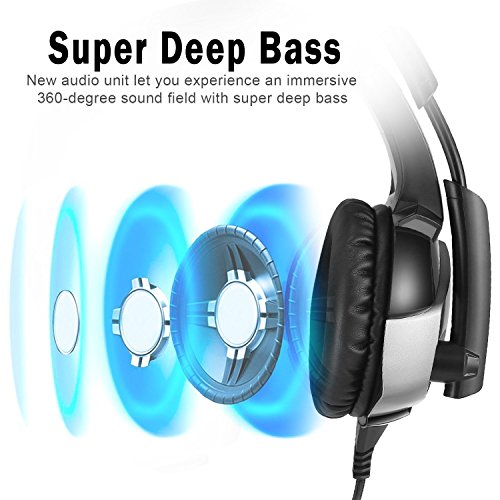 Auriculares Gaming  AxCella Auriculares para Juego con Micr  fonos y Jack de 3 5 mm  Cascos Gaming Cascos con Sistema de Control de Volume para PS4 Xbox One PC Tablet Laptop  Negro   Gris 