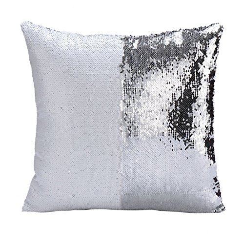 Nibesser Kissenbezüge Glitzer Pailletten Kissenbezug Startseite Schlafzimmer Sofakissen Kissenabdeckung 40 × 40 CM (Silber und Weiß) - 3