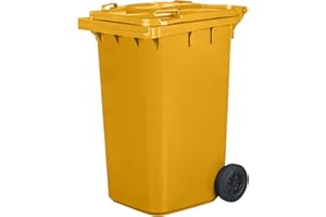 Jestic Mülltonne 240 Liter gelb mit Gummirädern, für Mülltrennung, Recycling innen außen, EN840