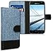 Price comparison product image kwmobile Wallet Case for Samsung Galaxy J3 (2017) DUOS - Fabric and PU Leather Flip Cover with Card Slots and Stand - Blue/Black
