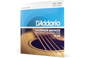 D'Addario Guitar Strings - Phosphor Bronze Acoustic Guitar Strings - EJ16 - Rich, Full Tonal Spectrum - For 6 String Guitars - 12-53 Light