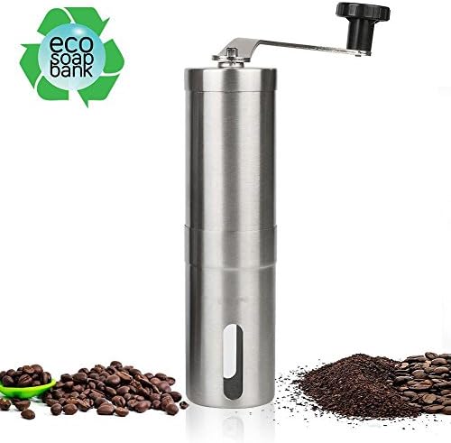 Exclusive Portable Manual Coffee Grinder Most Consistent Hand Press, Caramic Burr Grinder for Home Office Travel Stainless Steel Coffee Grinder