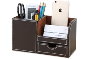 KINGFOM™ wielofunkcyjny organizer na biurko ze skóry syntetycznej z 3 przegródki, schludny na biurko, wizytówka, długopis, ołówek, telefon komórkowy, uchwyt na pilota, artykuły biurowe, organizer