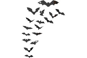CREATCABIN Halloween Bat Stickers Mirror Wall Stickers Black Acrylic Waterproof Spooky Scary Bats Decals 3D DIY Door Home Window Decor Halloween Party Supplies (Style 10, 16pcs)