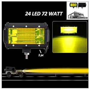 PRIKNIK Led Bar/Fog Light/Work Light Bar Heavy Duty 24 LED 72 Watt 5 Inch Spot Beam Off Road Driving Lamp 1 Pc Yellow Universal Fitting Bikes and Cars Double Row-Compatible with Toyota Etios Liva