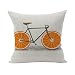 Nunubee Bicycle Cotton Linen Home Square Pillow Decor Throw Pillow Case Sofa Cushion Cover Orange Wheels