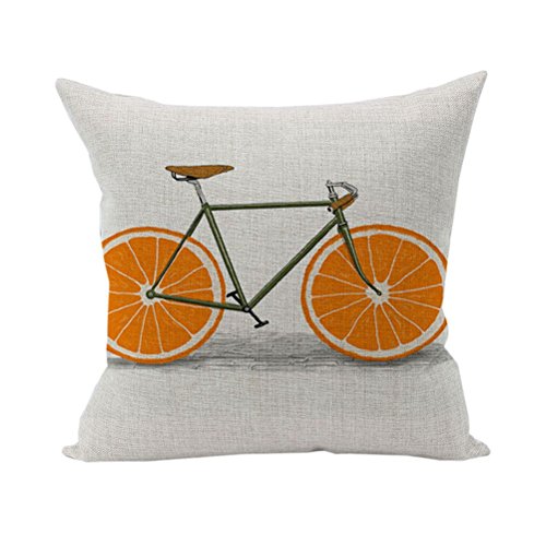 Nunubee Bicycle Cotton Linen Home Square Pillow Decor Throw Pillow Case Sofa Cushion Cover Orange Wheels