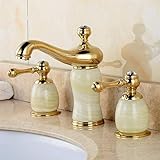 Oudan Einfache goldene Messingjade heißer und kalter DREI Lochhahnbadezimmersaphir (Farbe : Tsing Yu)