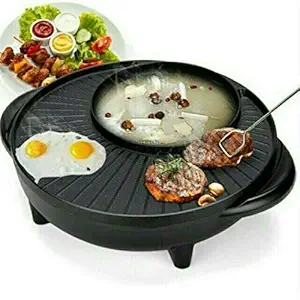 Maharaj Mall Korean Style 2 in 1 Multifunctional Electric BBQ Raclette Hotpot with Grill Pan