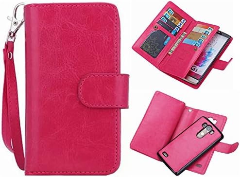 Hynice LG G4 2 in 1 Wallet Case Folio Flip PU Leather Case Magnetic Detachable Slim Back Cover Card Holder Slot Wrist Strap wallet for LG G4. (G4, rose)