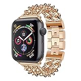 BZLine Armband | Luxus Edelstahl Ersatz Uhrenarmband | Für Apple Watch Series 4 40mm/44mm | Doppelreihige Cowboy Kette Metall | Solide Legierung mit Interlock-Verschluss | Handgelenkgröße: 130-195 mm | Bandlänge: ca. 189 mm (Roségold, Für 44MM Armband)