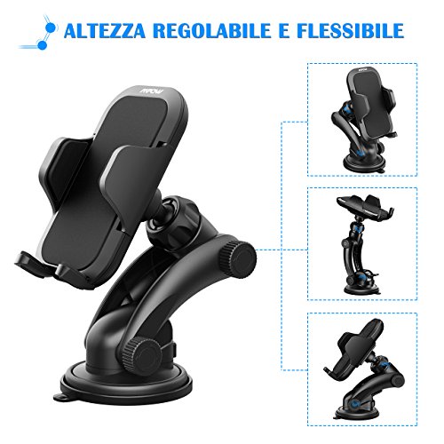 Supporto Cellulare per Auto Mpow Supporto Auto Smartphone Culla Regolabile per Cruscotto Dashboard Parabrezza, Supporto Cellulare per Auto per iPhone 7 7 plus 6s Plus 6s 6 Plus 6 5s 5c 5 4s, Samsung Galaxy S6 Edge + S6 S5 S4 S3, Note 4 3 2, Sony, Huawei, Xiaomi ecc