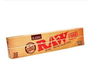 Raw Classic Cone 1-1/4 Size Unrefined Rolling Papers 32 Ct by Raw