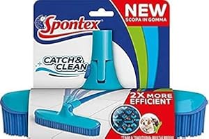 Spontex Catch&Clean Scopa in Gomma Per Interno, Manico non Incluso, Lavabile, Cattura Sporco e Peli, Azzurro