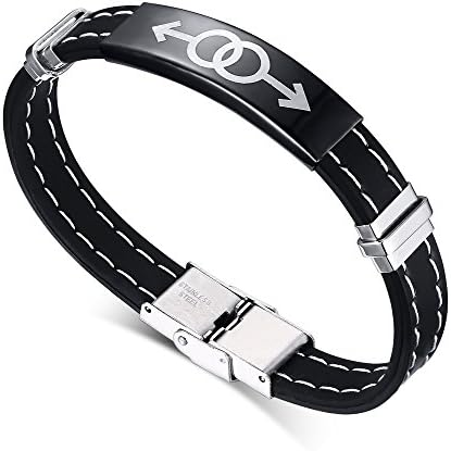 Lekima 20CM Gay Lesbian LGBT Bracelet Bangle Male Symbol Silicone Rubber Stainless Steel Wristband Hand Rope For Men