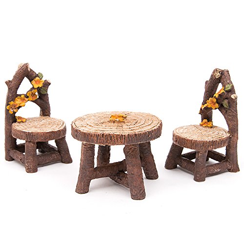 Fortag Miniatur Woodland Outdoor Fairy Garten Kollektion Möbel mit 2x Hocker / Stuhl / Tisch / hölzerne Tür Arch / Straßenschilder / Straßenlaternen / Brücke Set von 8 Stück Hand-painted Kit - 6