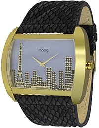 Moog Paris Skyline Reloj para Mujer con Esfera Nácar Gris, Correa Gris de Piel Genuina