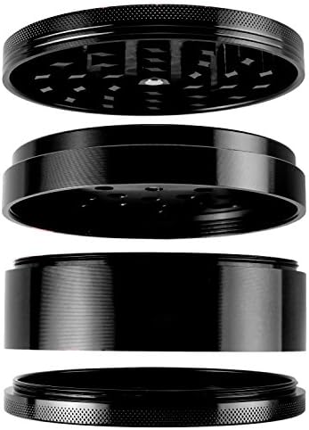 Shtriker Herb Grinder Large 2.5" 63 mm 4 Piece Spice Grinder (Black)