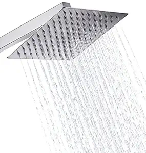 AAI Ultra Thin SS Stainless Steel Square 100 mm Hi Gloss Mirror Polish Rain Shower Head without Shower Arm (4X 4-Inches approximately, Silver)