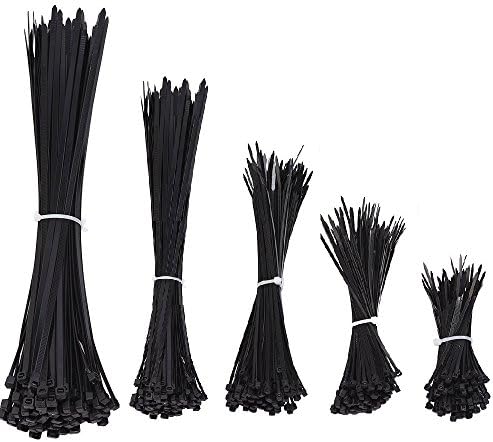 Dxg Zip Ties Self Locking Nylon Cable Ties, Assorted Sizes, 4 6 8 10 12 Inches 500 Pieces, Black