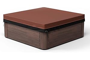 Pacok Square Hot Tub Cover, Waterproof 600D Oxford Fabric SPA Hot Tub Covers with Drawstring, Outdoor SPA Bath Pool Dust Cover with Air Vent, Brown+Black(220x220x25CM)