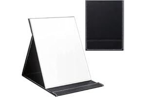 WACH AUF YMDZ Miroir Maquillage Portable Miroir Coiffeur Miroir de Poche PU Cuir Pliable Miroir de Barbier pour Coiffeuse Bureau Camping Voyage (21 * 15cm / 8.26 * 5.9in, Noir)