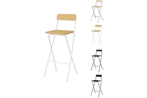 Jardin202 - Taburete Plegable Alto de Metal Extra Grueso con Reposapies para Cocinas y Bar | Silla con Respaldo Resistente | Unidad (Blanca/Haya)