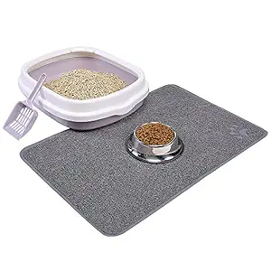 Cat Open Top Litter Box with Lid, Cat Litter Mat, Poop Lifter Scoop & Kitten Kitty Stainless Steel Feeding Dish Bowl, Cat Starter Kit 4 Pack for Small cat Within 5 Months (Grey - Four Entry)