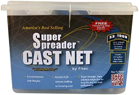 Fitec SS1000 Super Spreader Cast Net, Blue, 5' radius, 3/8 mesh, 1 Lb wts