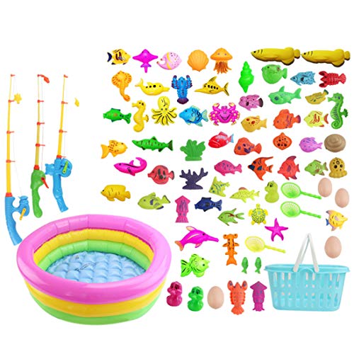 Preisvergleich Produktbild LVPY Angelspiel Spielzeug, 80 -TLG Magnete Angelspiel Fisch Spielzeu Kinderspiel, Wasserspiel Badespielzeug und Strandspielzeug für Kinder
