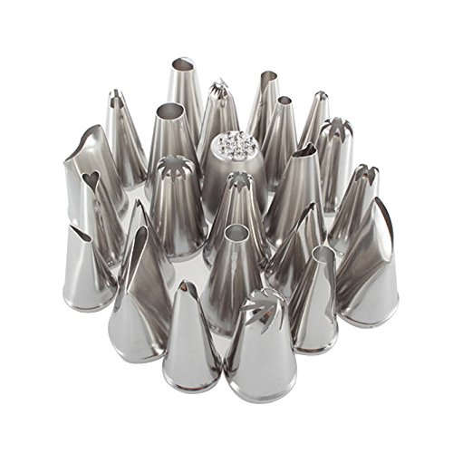 fenrad 24pcs Edelstahl Spritztüllen Tüllen Sterntüllen Sugarcraft Puderzucker Rohrverlegung Düse Duesen Garniertuellen Tortenspritze Kuchen Suessigkeit Dekoration Tools Set - 5