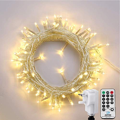NEXVIN Plug in Fairy Lights - 10m 100 LED 8 Lighting Modes String Lights with Remote and Timer Function - Warm White