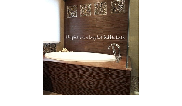 Happiness Is A Long Hot Bain Moussant Vinyle Autocollant Mural Salle De Bain Douche Happy Sticker Mural Salle De Bain Citation Mots Murale Graphic Salle De Bain Decoration Murale Art Deco 4 X46