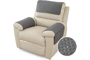 FANSU Copribraccioli Fodera Per Bracciolo del Divano, Fodera Per Poggiatesta Per Sedia Reclinabile, Fodera Per Poltrona Impermeabile con Tasche, 1 Posto Copripoltrona Relax (1 Posto,grigio scuro)