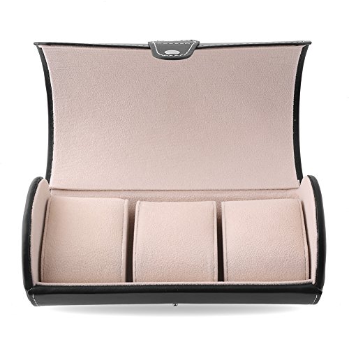 Uhrenbox Leder für 3 Uhren Uhrenkoffer Uhrenkasten Schwarz Uhren Schatulle Armbanduhr Box - 5
