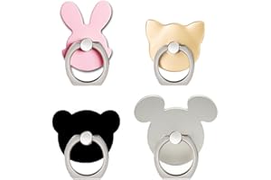 CNYMANY Téléphone Portable Bague Support, Lot de 4 Animaux Doigt Grip Support en métal Support Universel pour Smartphone iPhone Samsung Galaxy S8 LG Huawei - Chat, Ours, Lapin, Souris